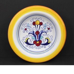 Deruta Italy Hand Painted Majolica Pottery Shallow Bowl Floral Yellow 6.5 Inch